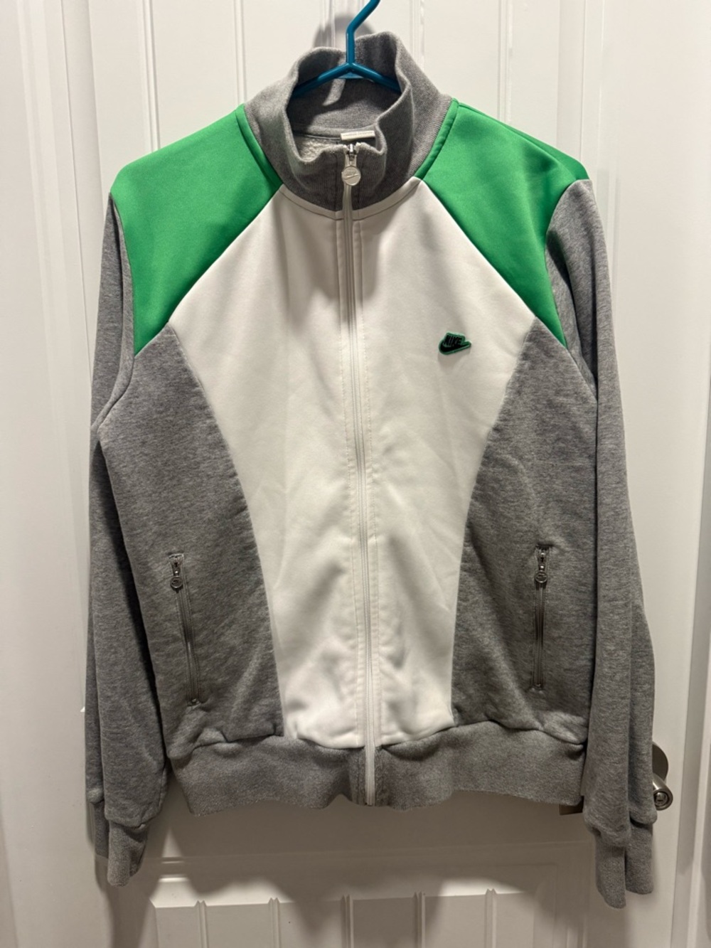 Nike Grey, White & Green Zip-Up Track Jacket Size L